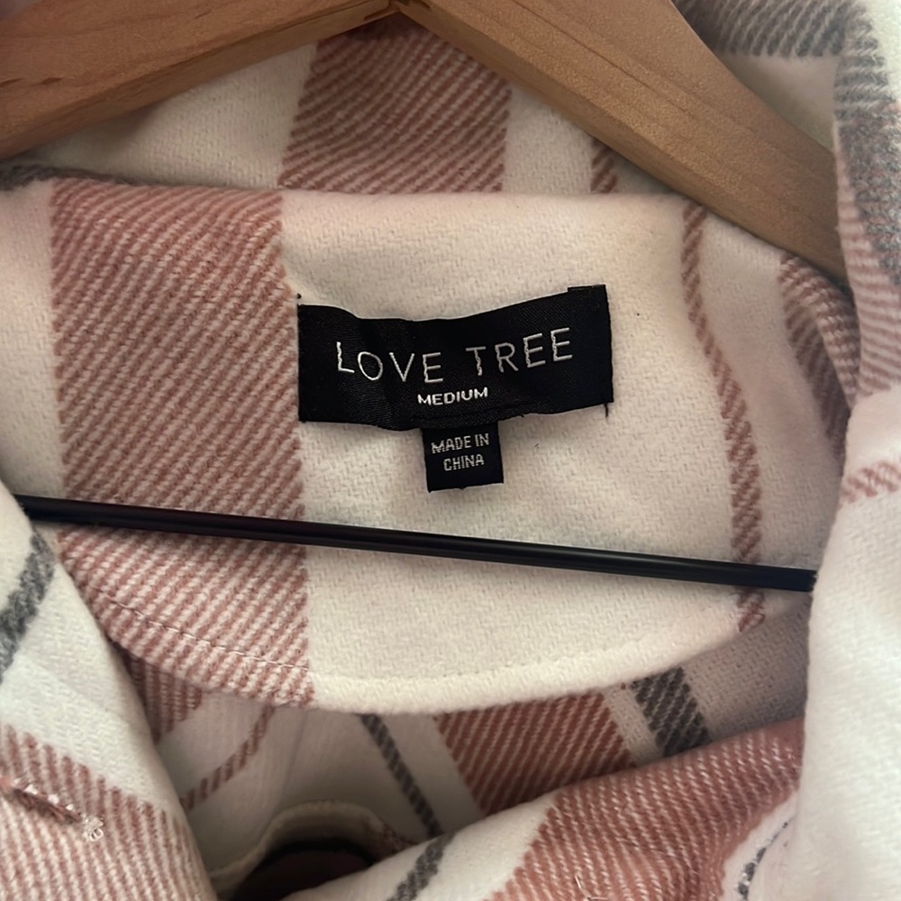 Pink and white with grey lines Flannel Coat/ Shaket .